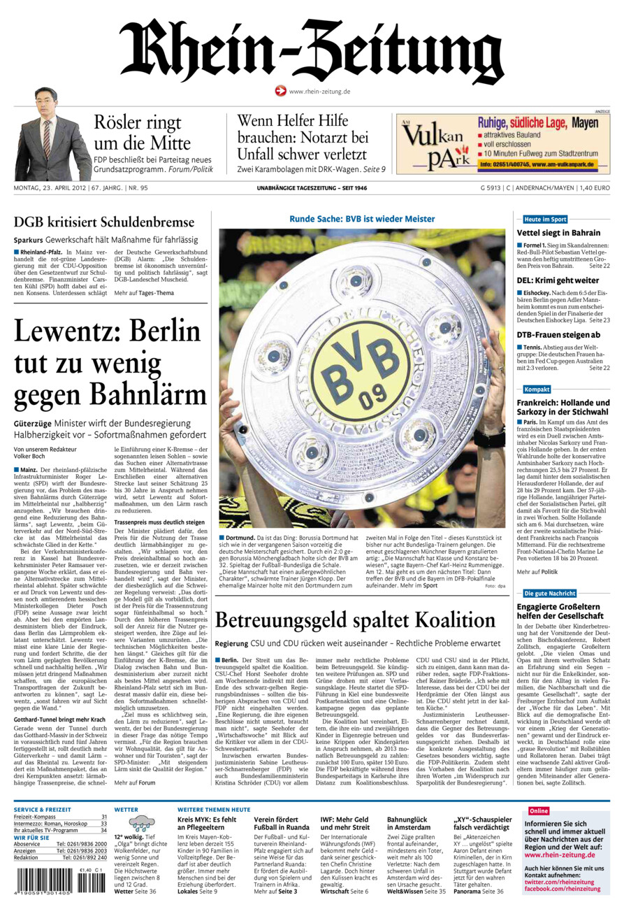 Rhein-Zeitung Andernach & Mayen vom Montag, 23.04.2012