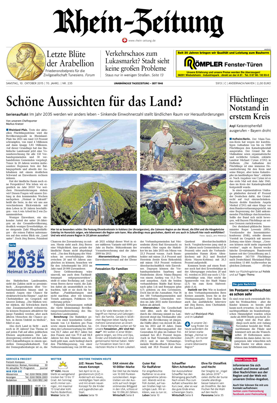 Rhein-Zeitung Andernach & Mayen vom Samstag, 10.10.2015
