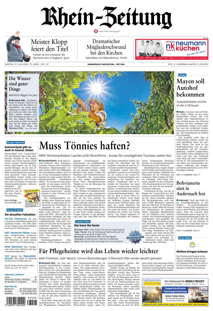 Rhein-Zeitung Andernach & Mayen vom Samstag, 27.06.2020