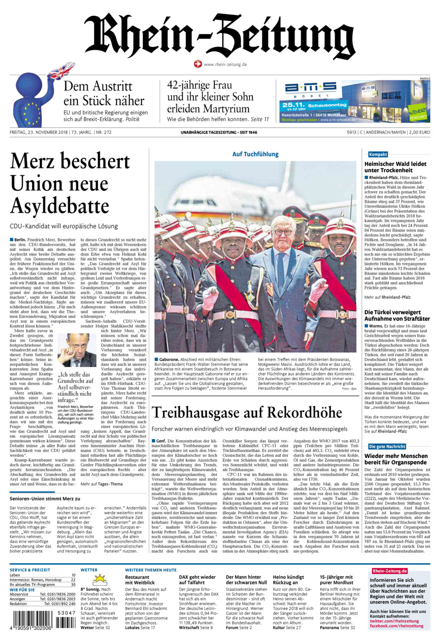 Rhein-Zeitung Andernach & Mayen vom Freitag, 23.11.2018