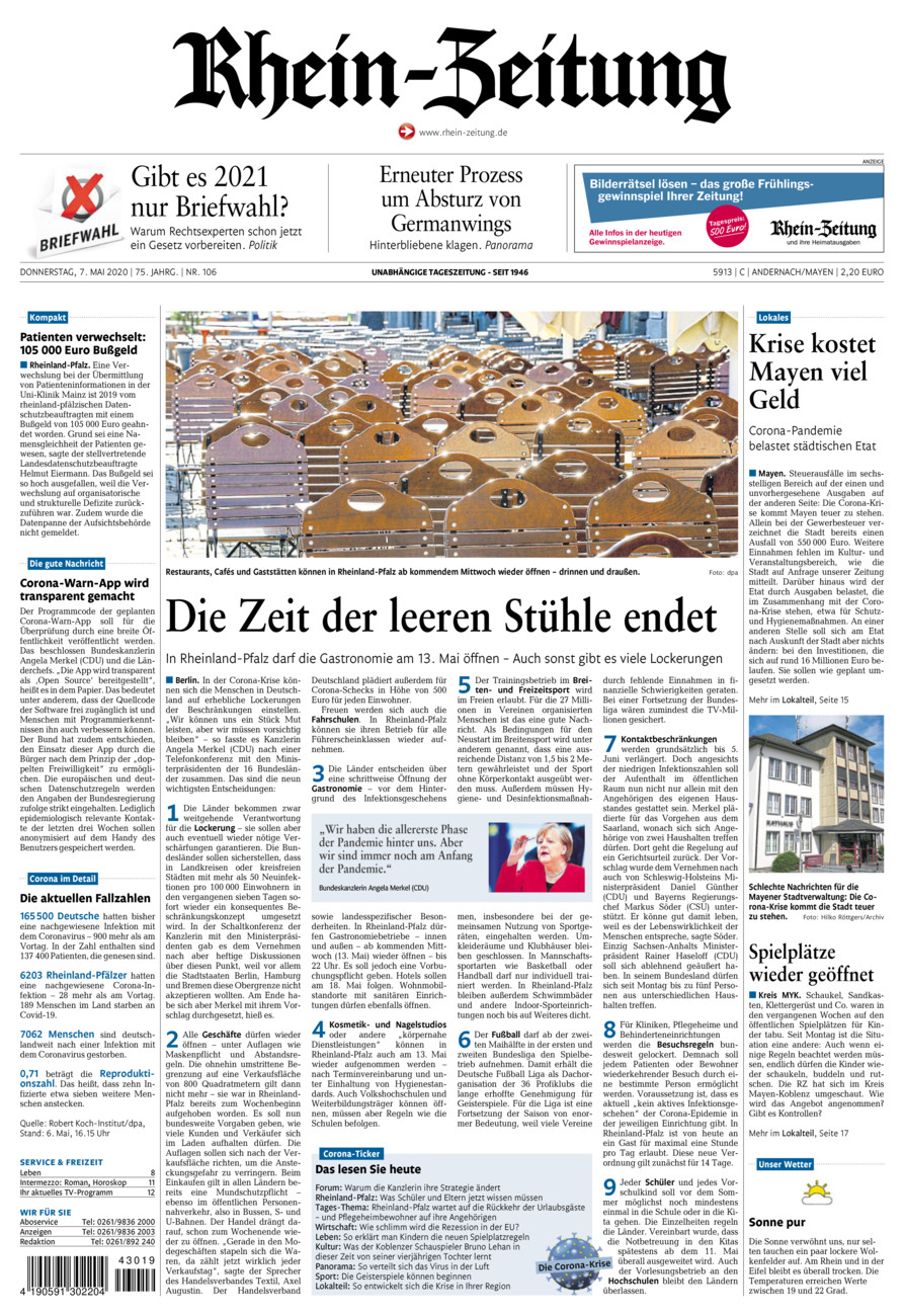 Rhein-Zeitung Andernach & Mayen vom Donnerstag, 07.05.2020