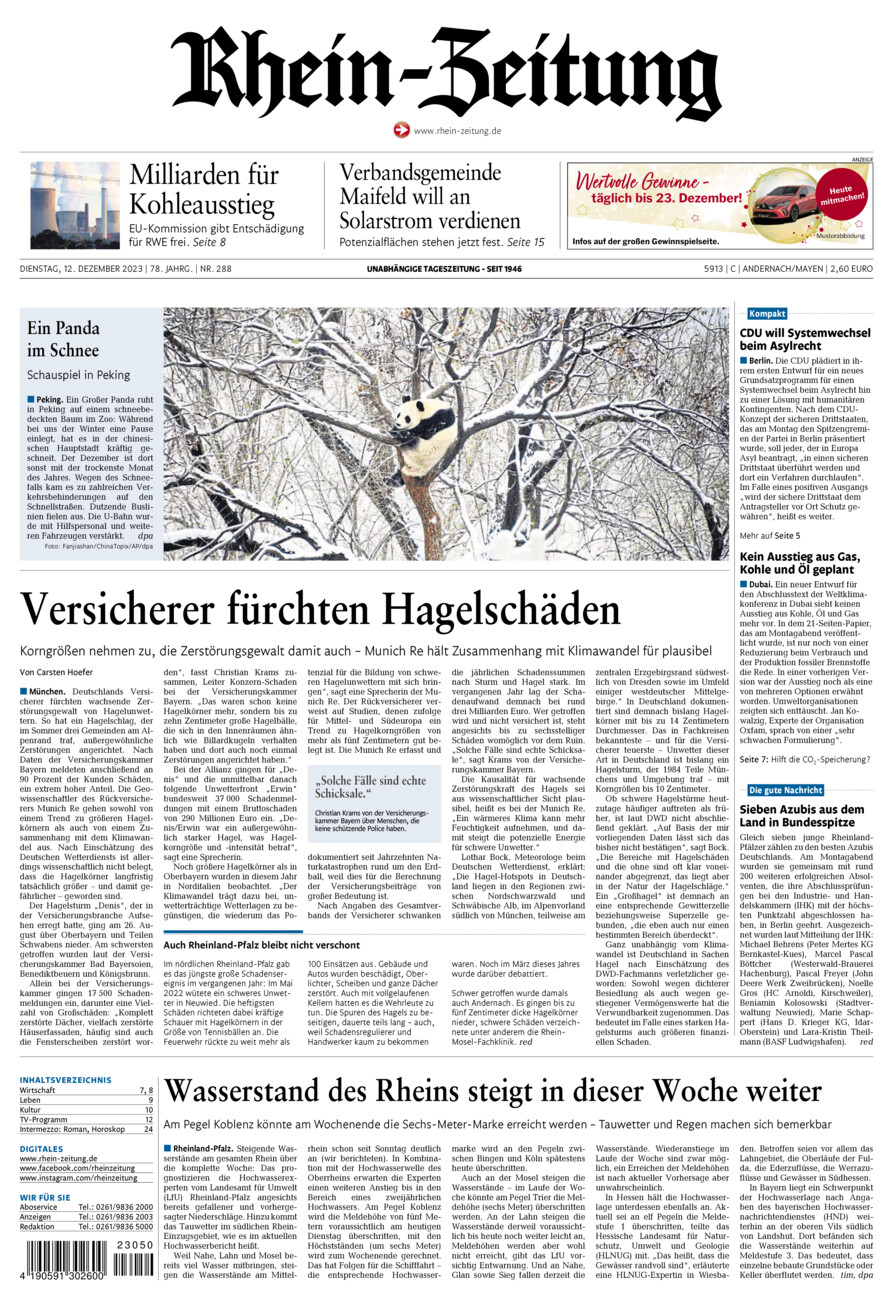 Rhein-Zeitung Andernach & Mayen vom Dienstag, 12.12.2023