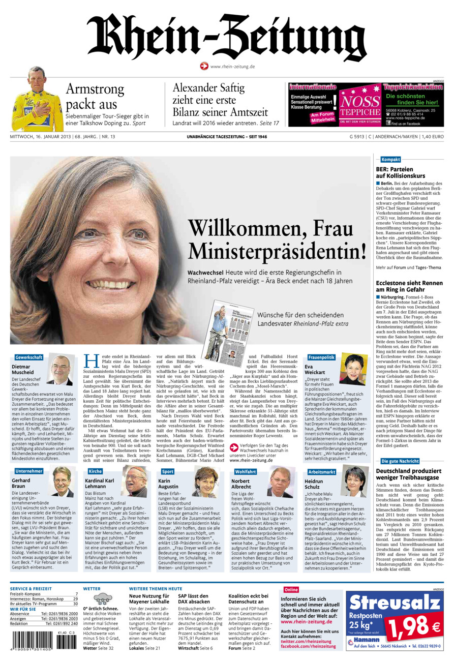 Rhein-Zeitung Andernach & Mayen vom Mittwoch, 16.01.2013