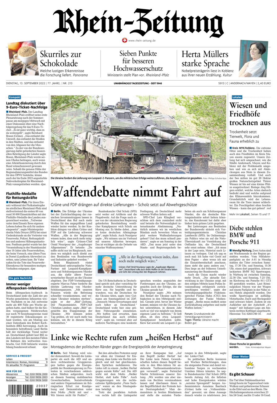 Rhein-Zeitung Andernach & Mayen vom Dienstag, 13.09.2022