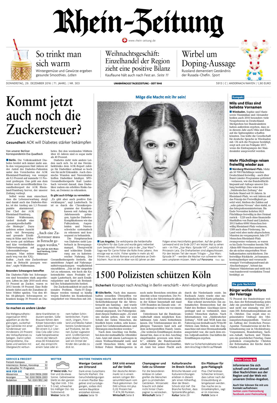 Rhein-Zeitung Andernach & Mayen vom Donnerstag, 29.12.2016