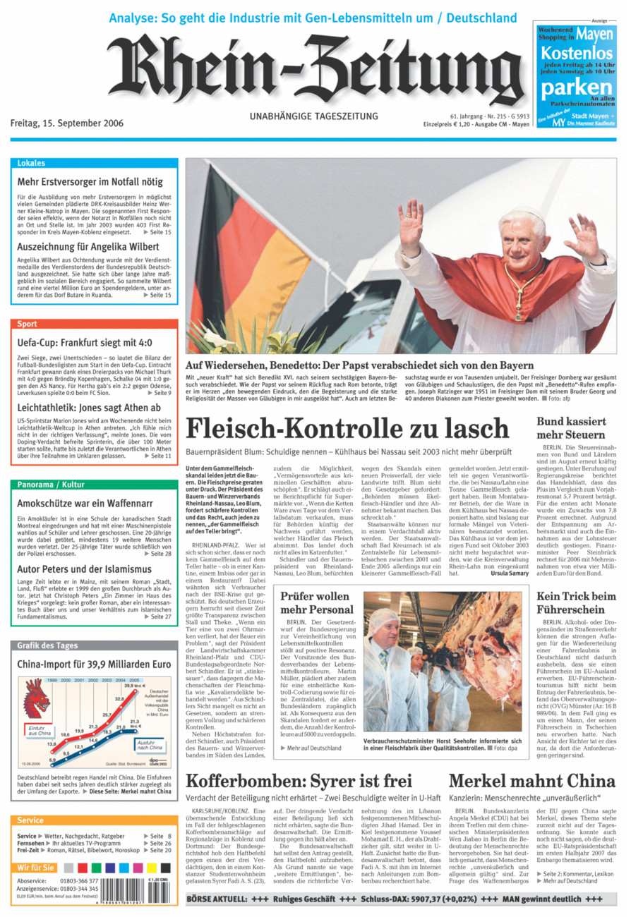 Rhein-Zeitung Andernach & Mayen vom Freitag, 15.09.2006