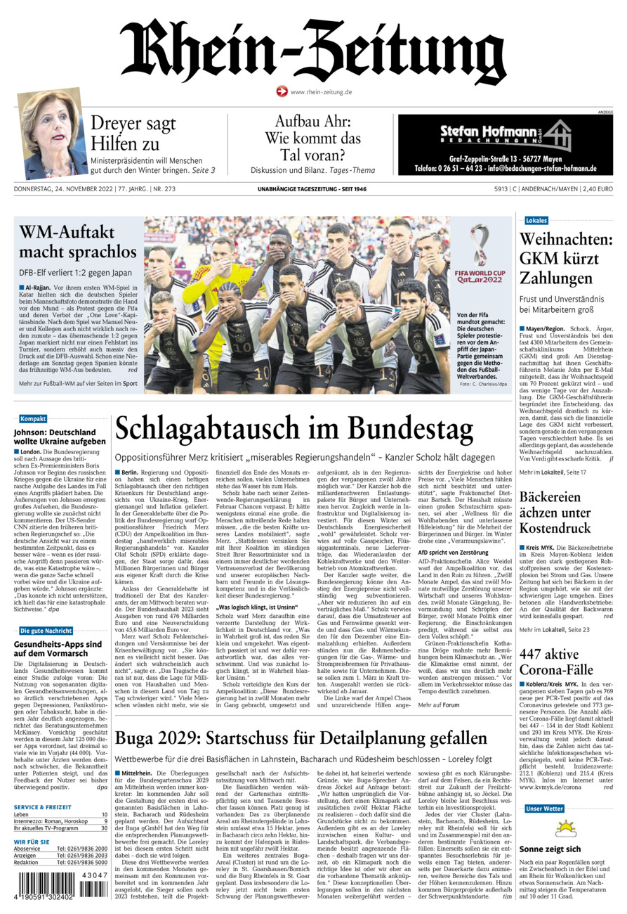 Rhein-Zeitung Andernach & Mayen vom Donnerstag, 24.11.2022