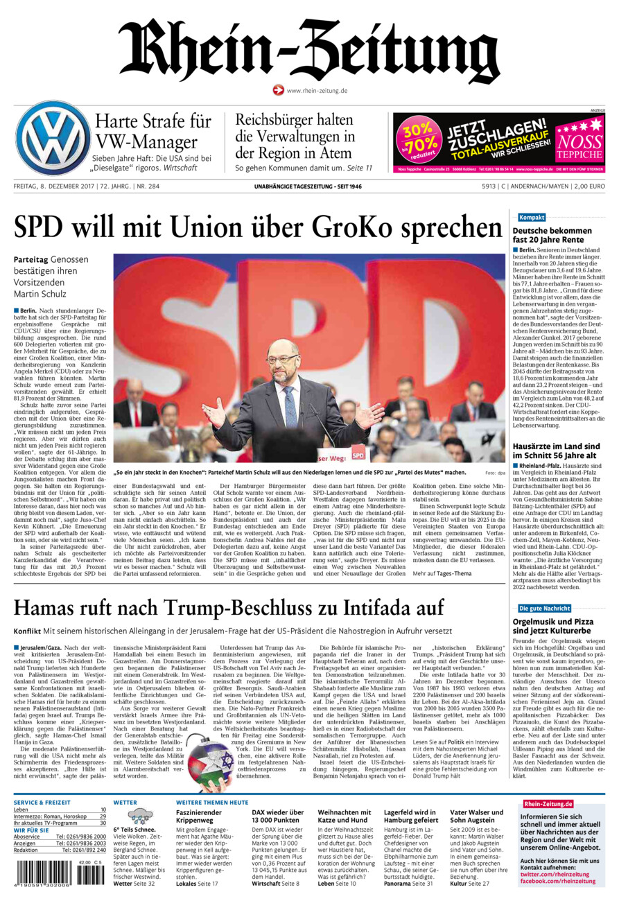Rhein-Zeitung Andernach & Mayen vom Freitag, 08.12.2017