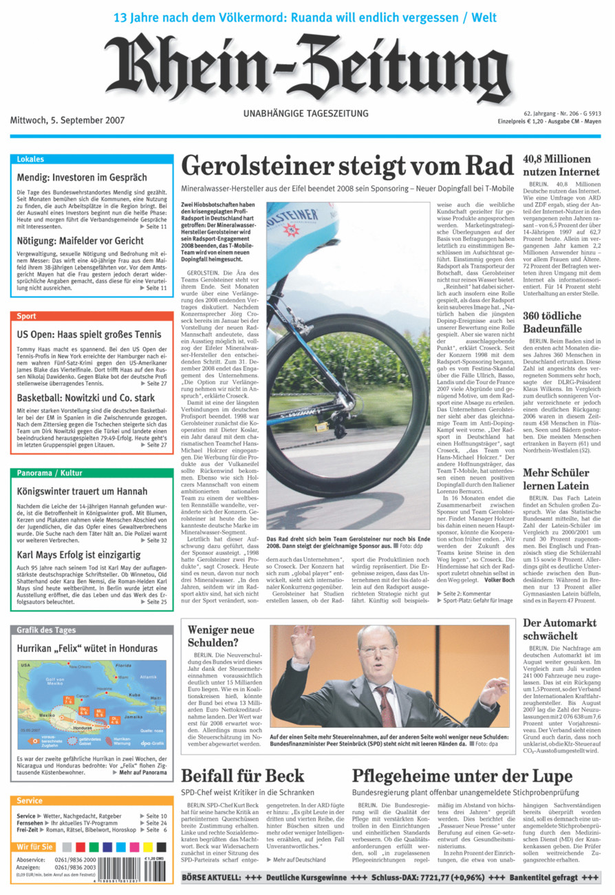 Rhein-Zeitung Andernach & Mayen vom Mittwoch, 05.09.2007