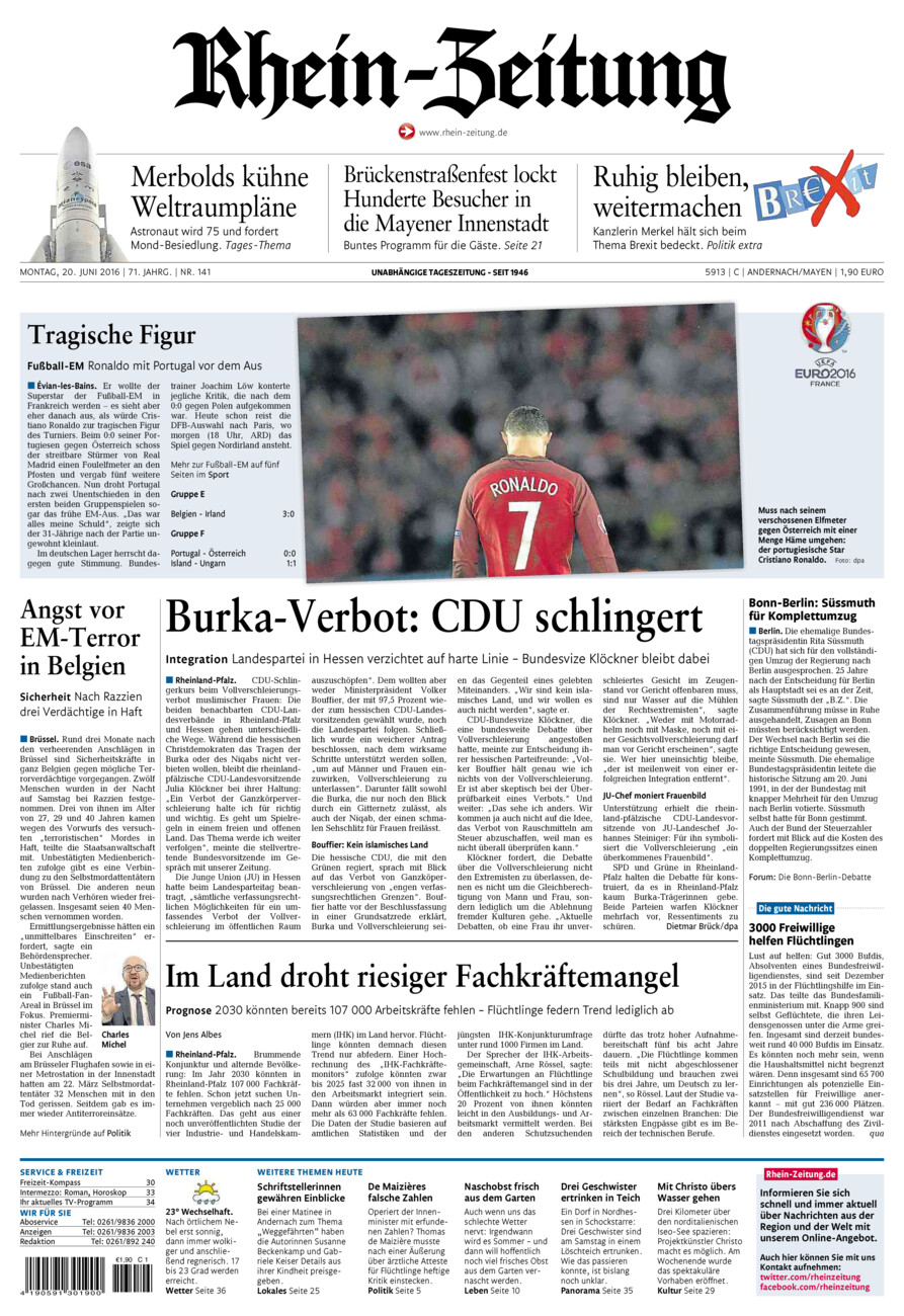 Rhein-Zeitung Andernach & Mayen vom Montag, 20.06.2016