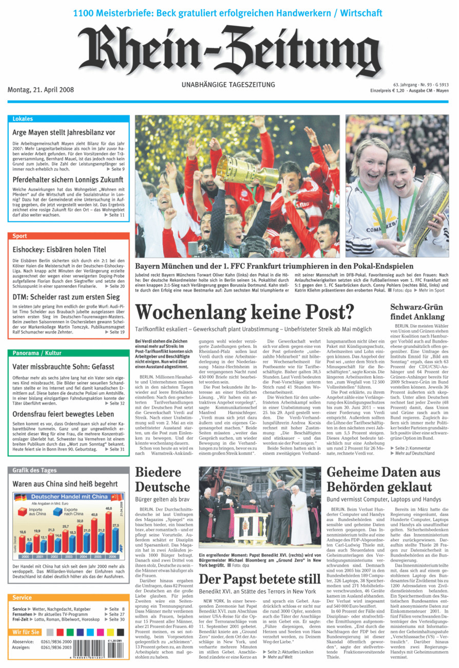 Rhein-Zeitung Andernach & Mayen vom Montag, 21.04.2008