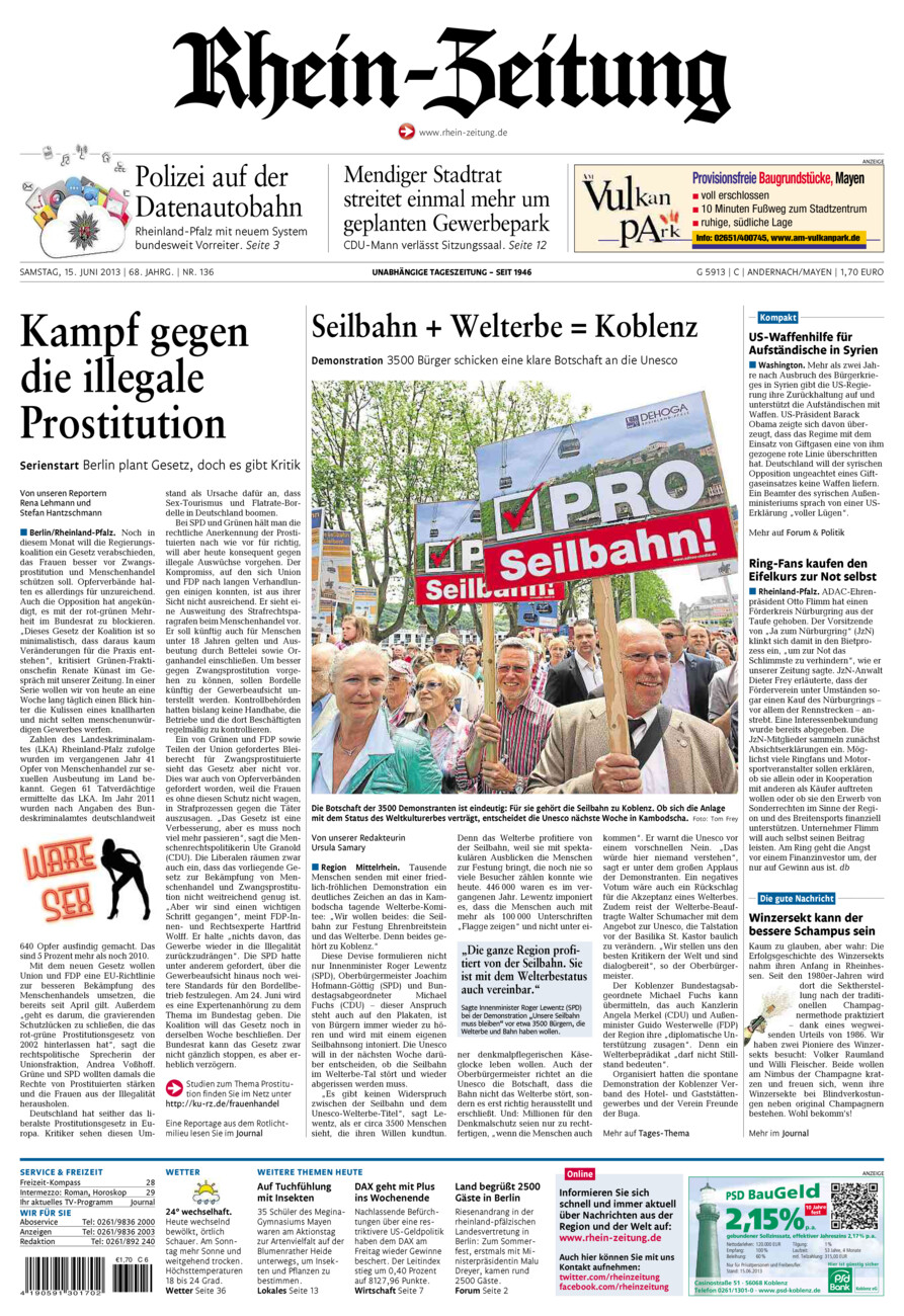 Rhein-Zeitung Andernach & Mayen vom Samstag, 15.06.2013
