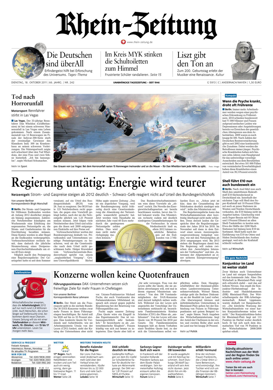 Rhein-Zeitung Andernach & Mayen vom Dienstag, 18.10.2011
