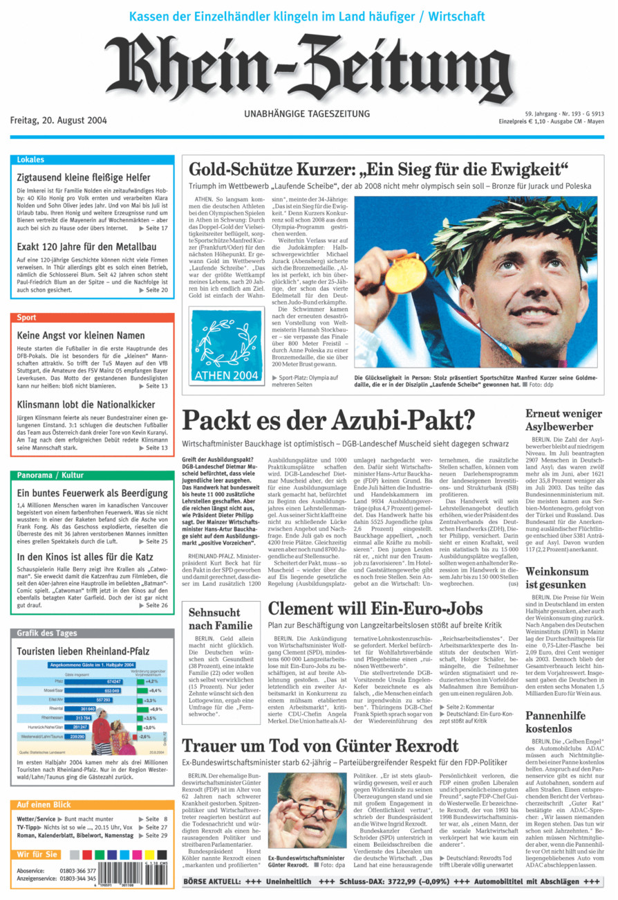 Rhein-Zeitung Andernach & Mayen vom Freitag, 20.08.2004