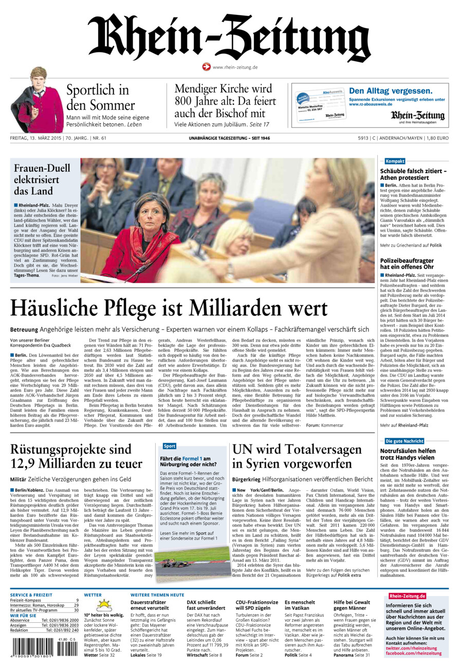 Rhein-Zeitung Andernach & Mayen vom Freitag, 13.03.2015