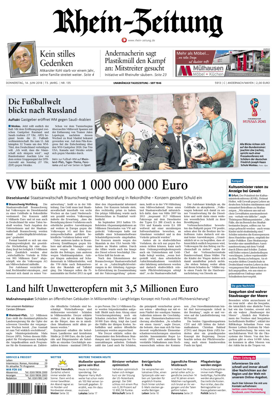 Rhein-Zeitung Andernach & Mayen vom Donnerstag, 14.06.2018