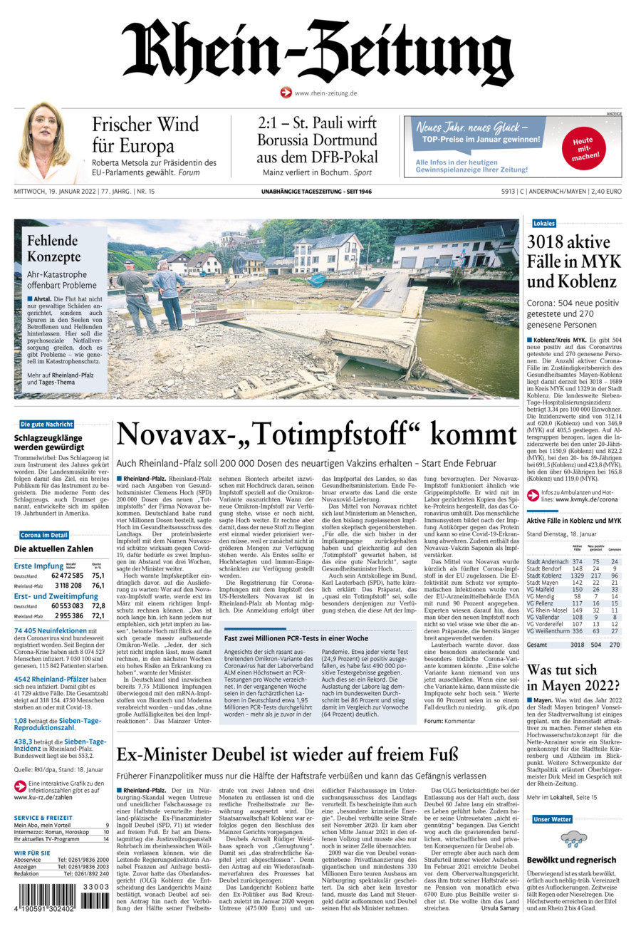 Rhein-Zeitung Andernach & Mayen vom Mittwoch, 19.01.2022