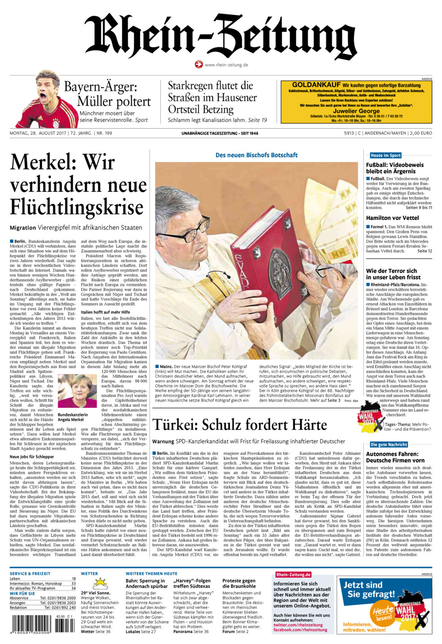 Rhein-Zeitung Andernach & Mayen vom Montag, 28.08.2017