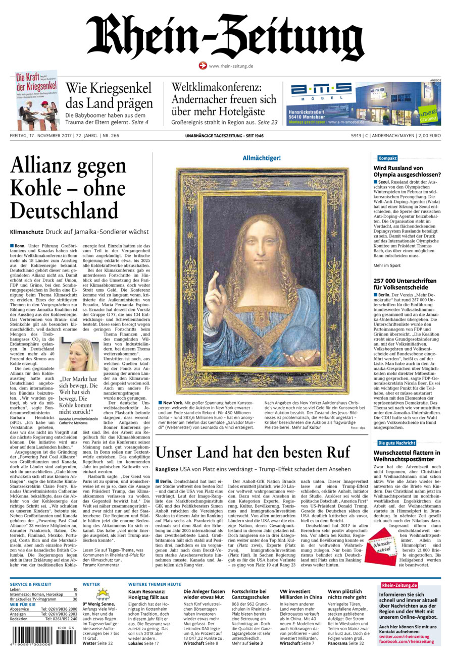 Rhein-Zeitung Andernach & Mayen vom Freitag, 17.11.2017