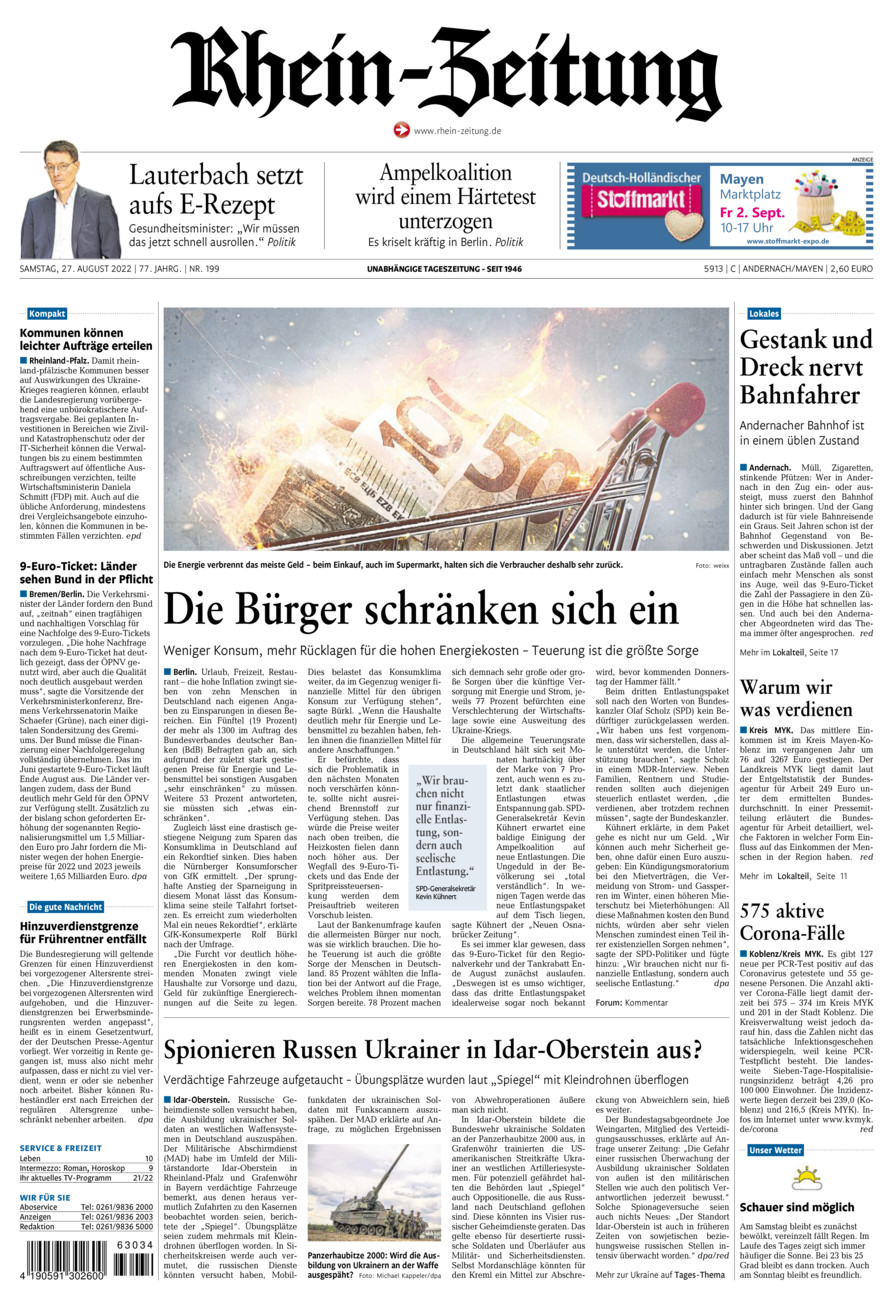 Rhein-Zeitung Andernach & Mayen vom Samstag, 27.08.2022