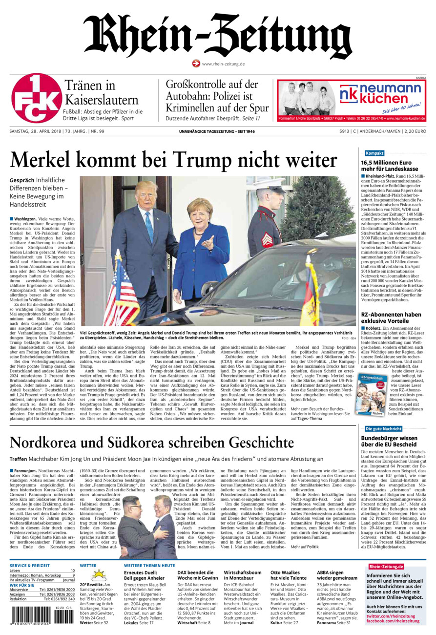 Rhein-Zeitung Andernach & Mayen vom Samstag, 28.04.2018