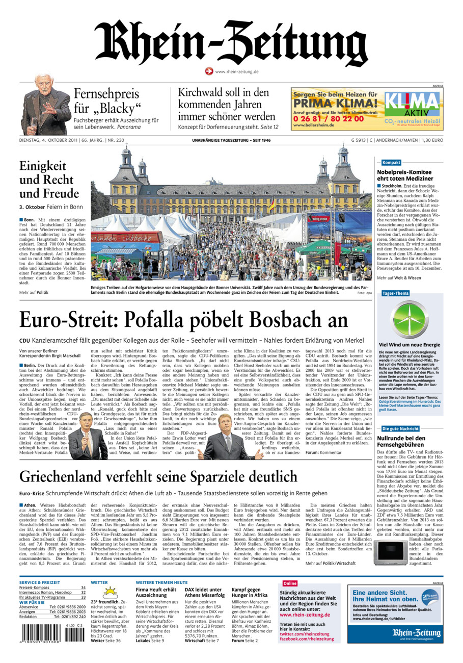 Rhein-Zeitung Andernach & Mayen vom Dienstag, 04.10.2011