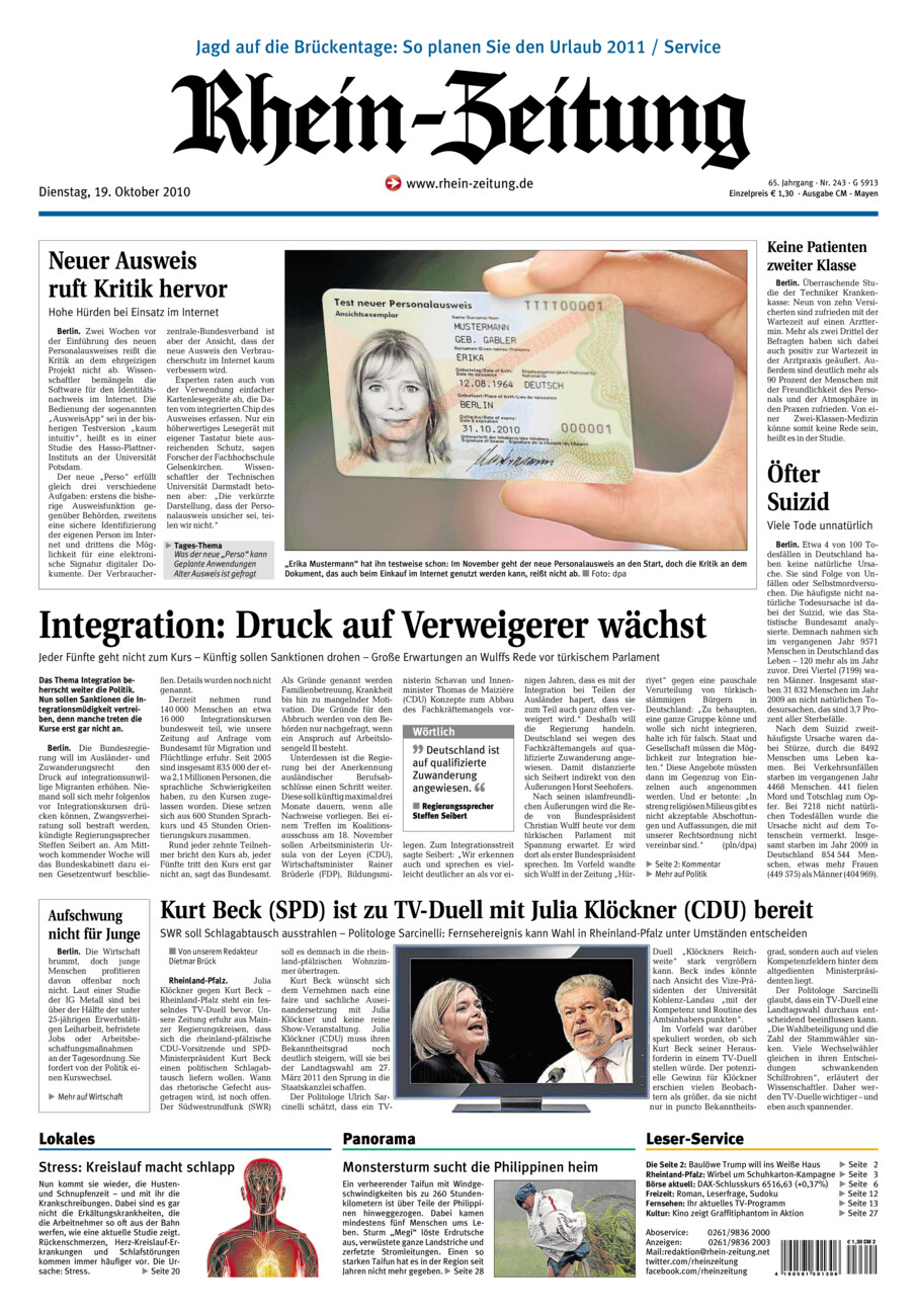 Rhein-Zeitung Andernach & Mayen vom Dienstag, 19.10.2010