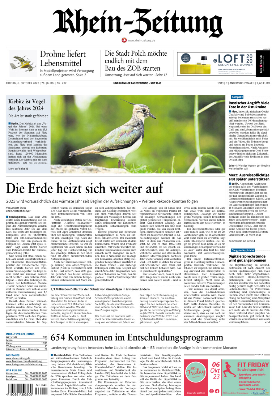 Rhein-Zeitung Andernach & Mayen vom Freitag, 06.10.2023