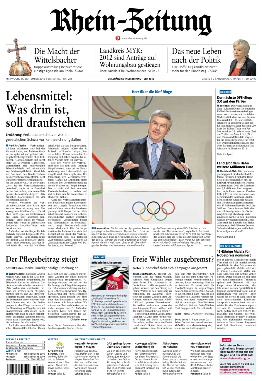Rhein-Zeitung Andernach & Mayen vom Mittwoch, 11.09.2013