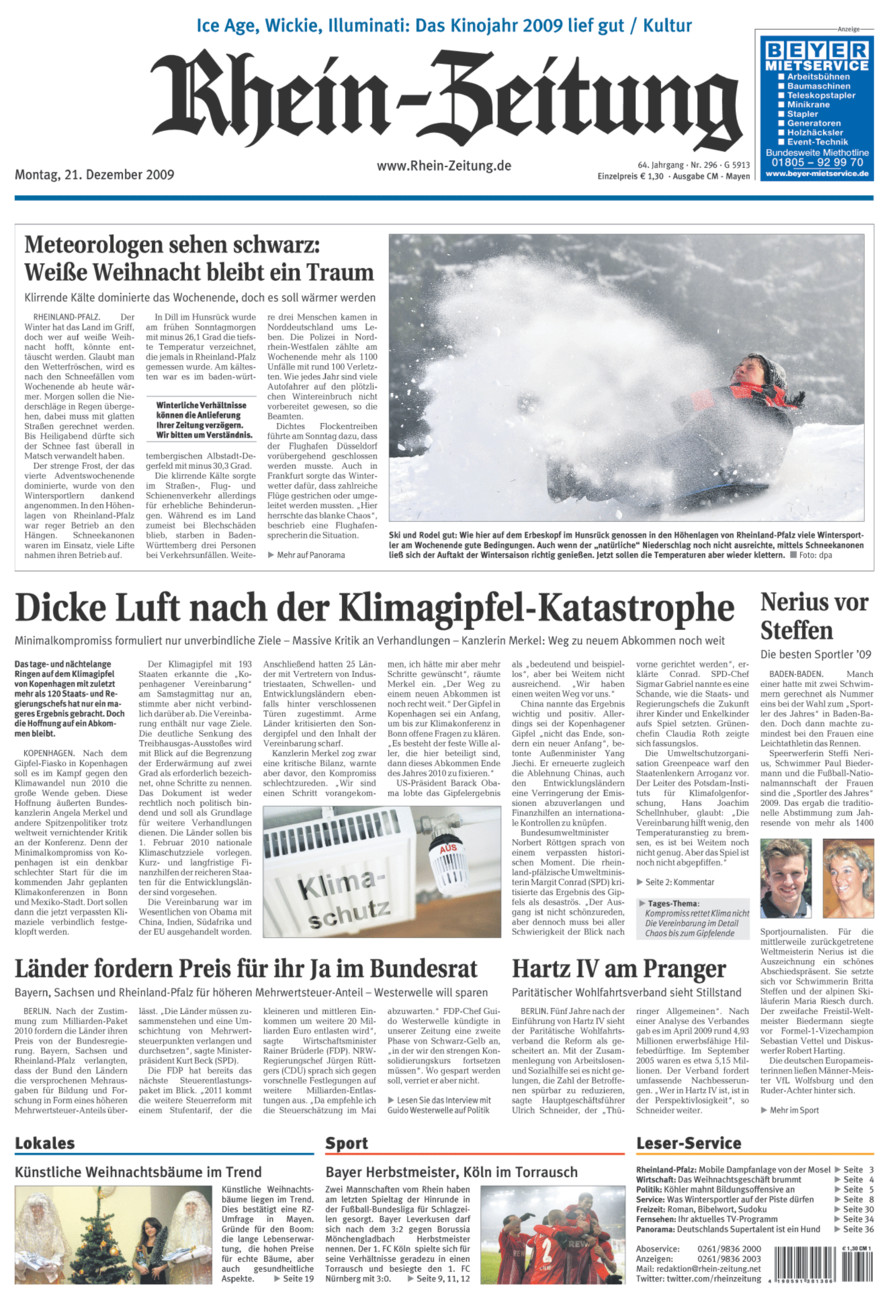 Rhein-Zeitung Andernach & Mayen vom Montag, 21.12.2009