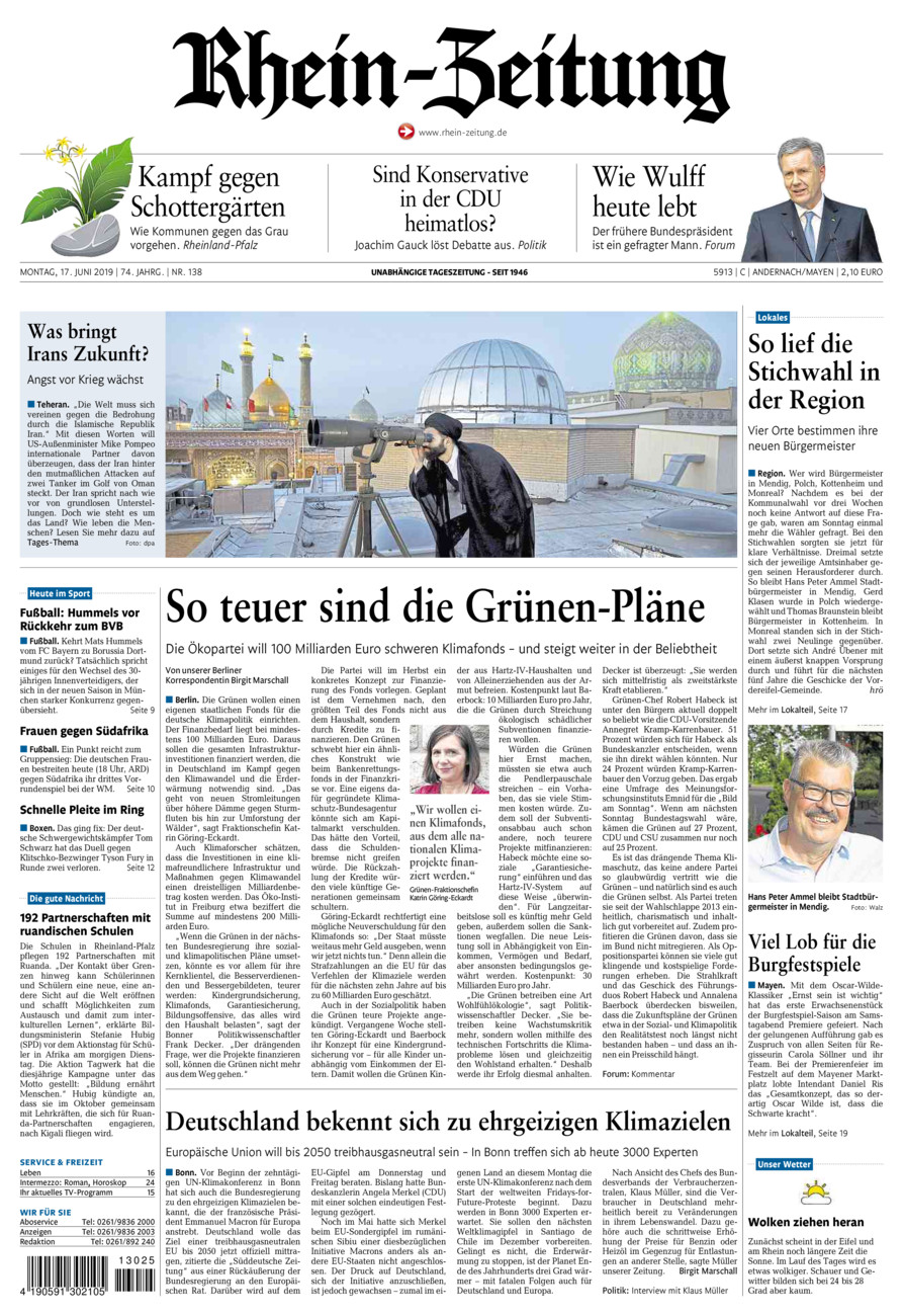 Rhein-Zeitung Andernach & Mayen vom Montag, 17.06.2019