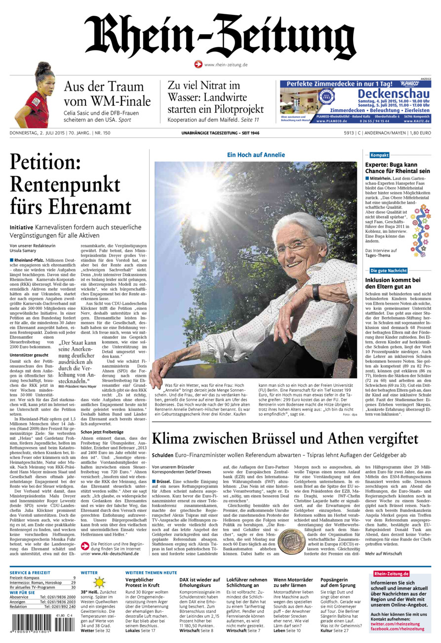 Rhein-Zeitung Andernach & Mayen vom Donnerstag, 02.07.2015