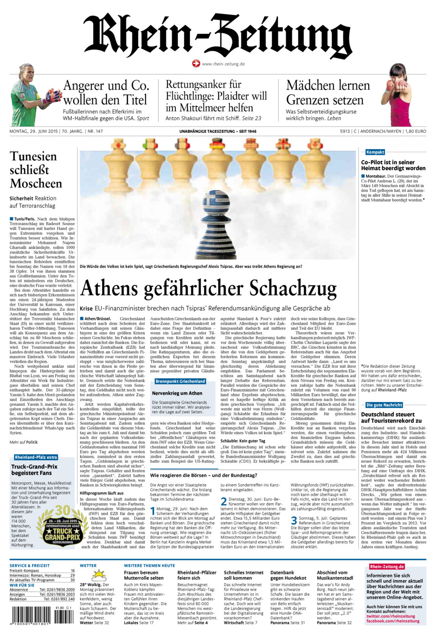 Rhein-Zeitung Andernach & Mayen vom Montag, 29.06.2015