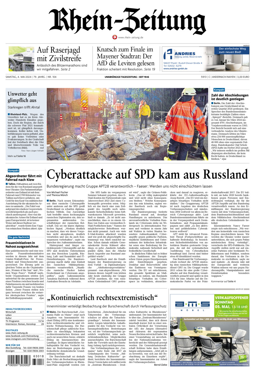 Rhein-Zeitung Andernach & Mayen vom Samstag, 04.05.2024