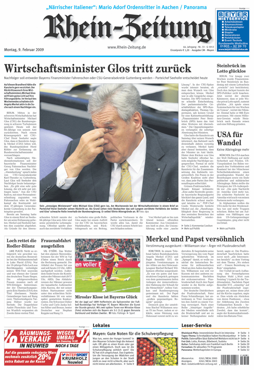 Rhein-Zeitung Andernach & Mayen vom Montag, 09.02.2009