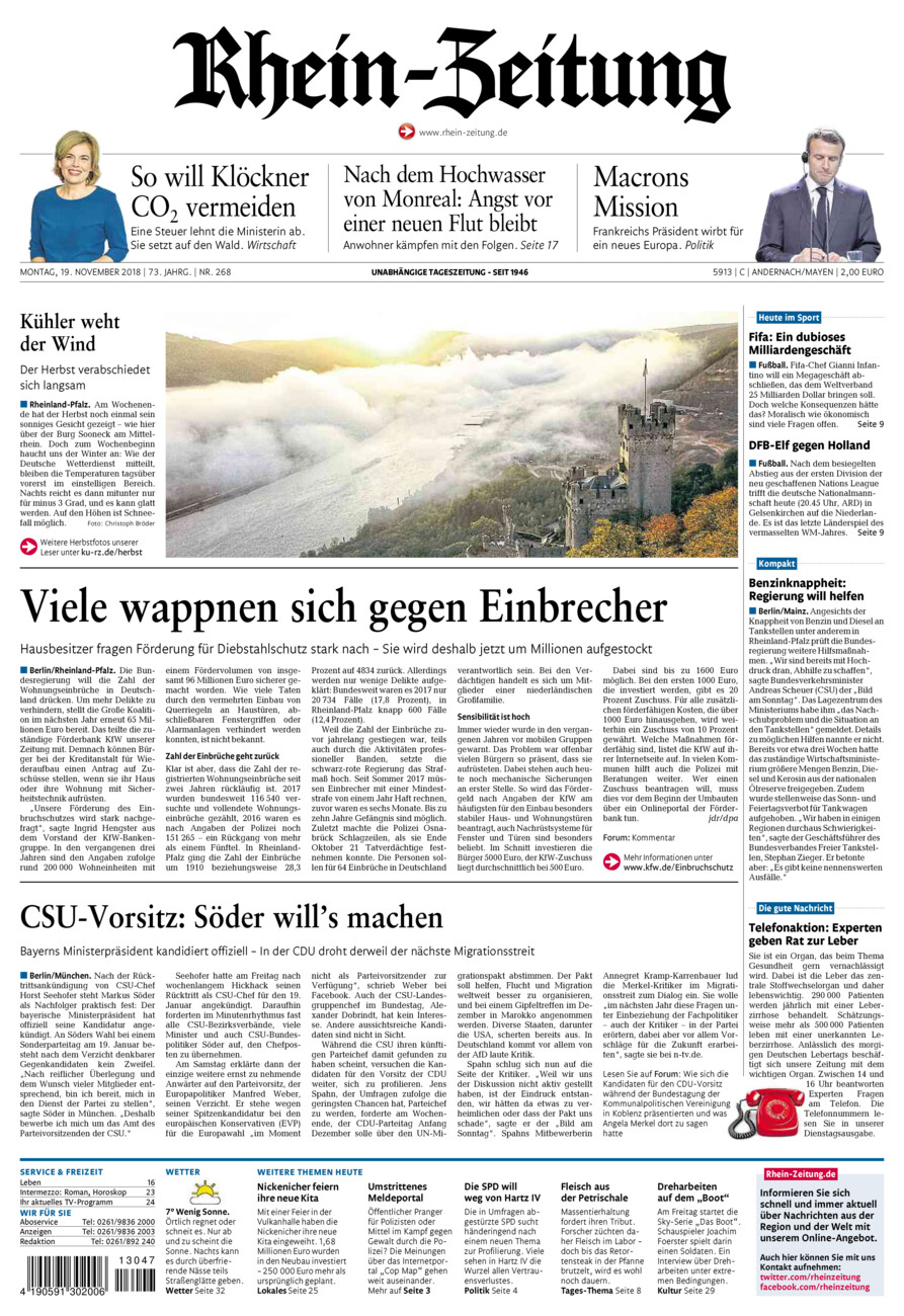 Rhein-Zeitung Andernach & Mayen vom Montag, 19.11.2018