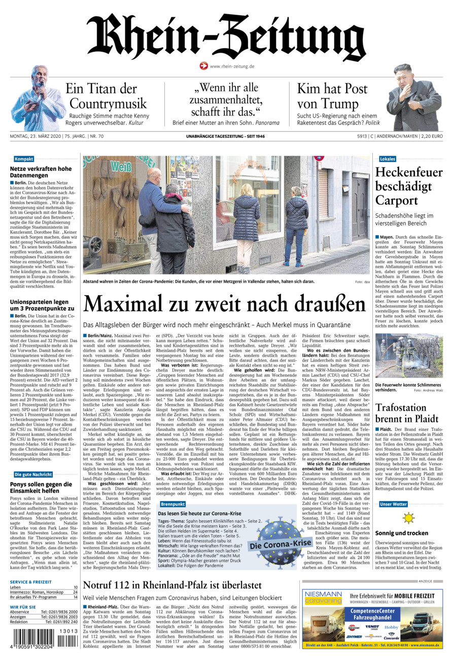 Rhein-Zeitung Andernach & Mayen vom Montag, 23.03.2020