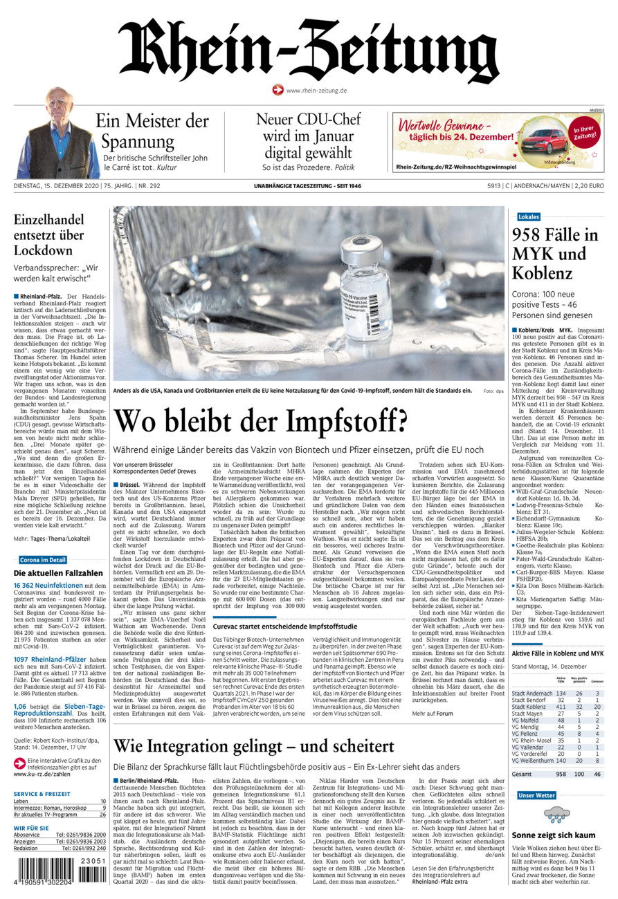 Rhein-Zeitung Andernach & Mayen vom Dienstag, 15.12.2020