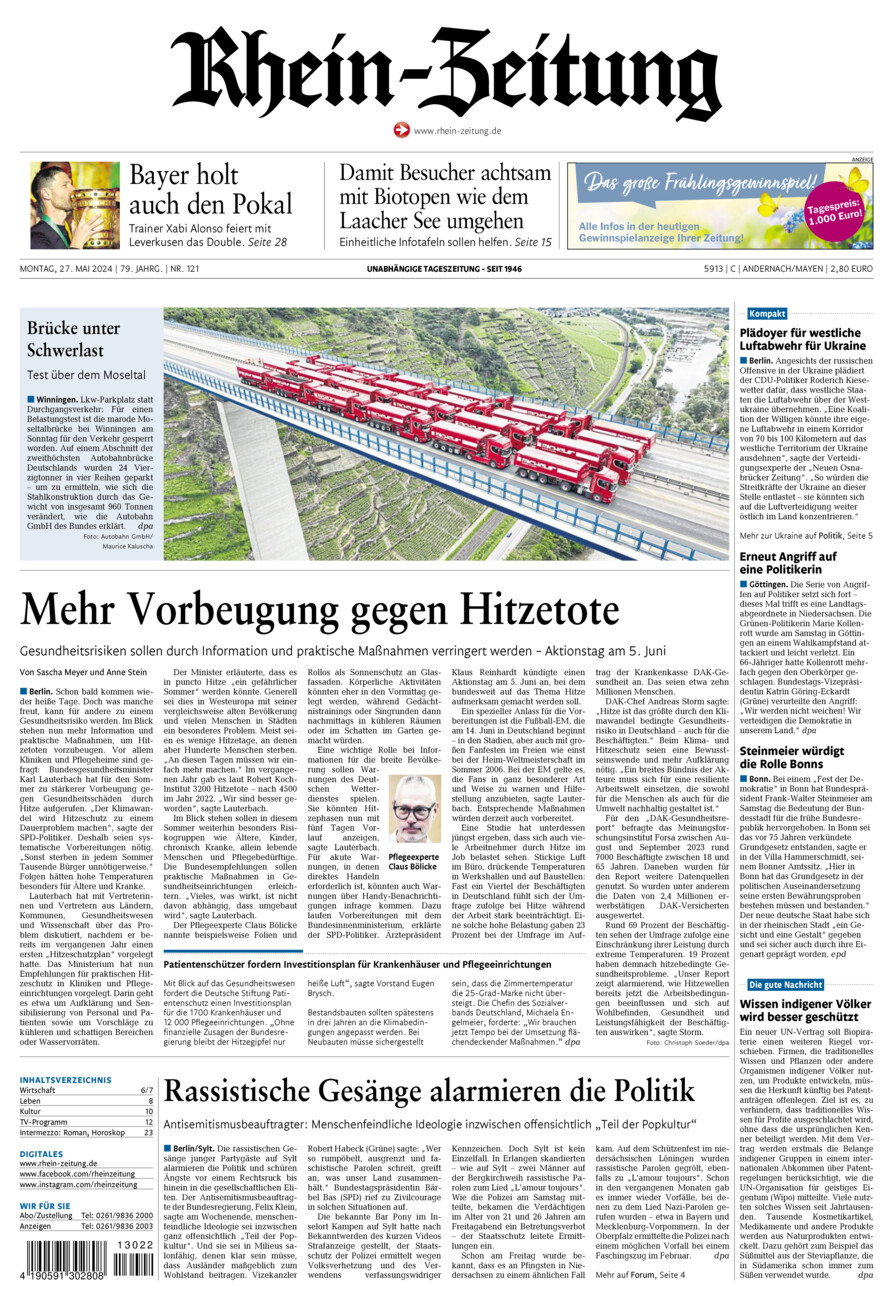 Rhein-Zeitung Andernach & Mayen vom Montag, 27.05.2024