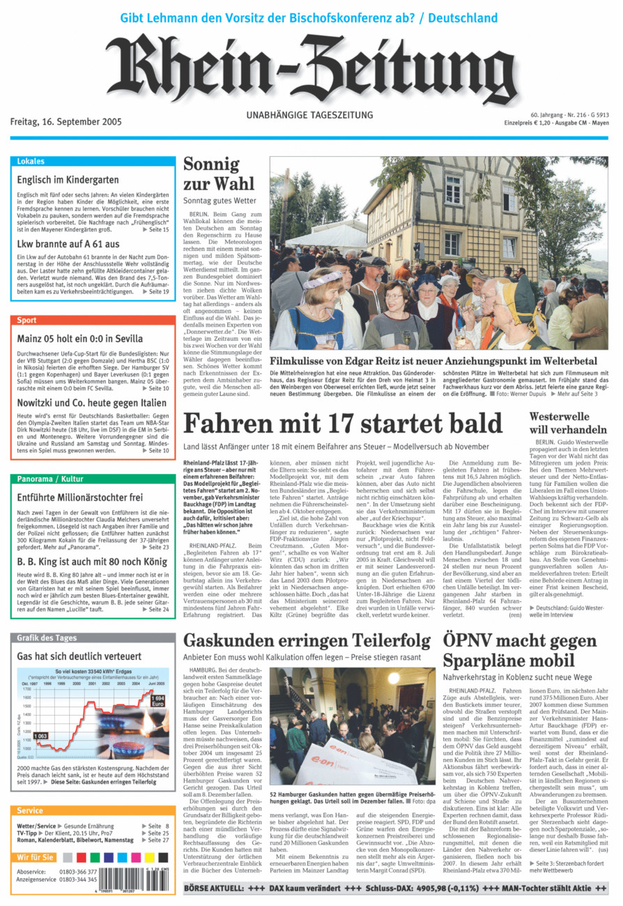 Rhein-Zeitung Andernach & Mayen vom Freitag, 16.09.2005