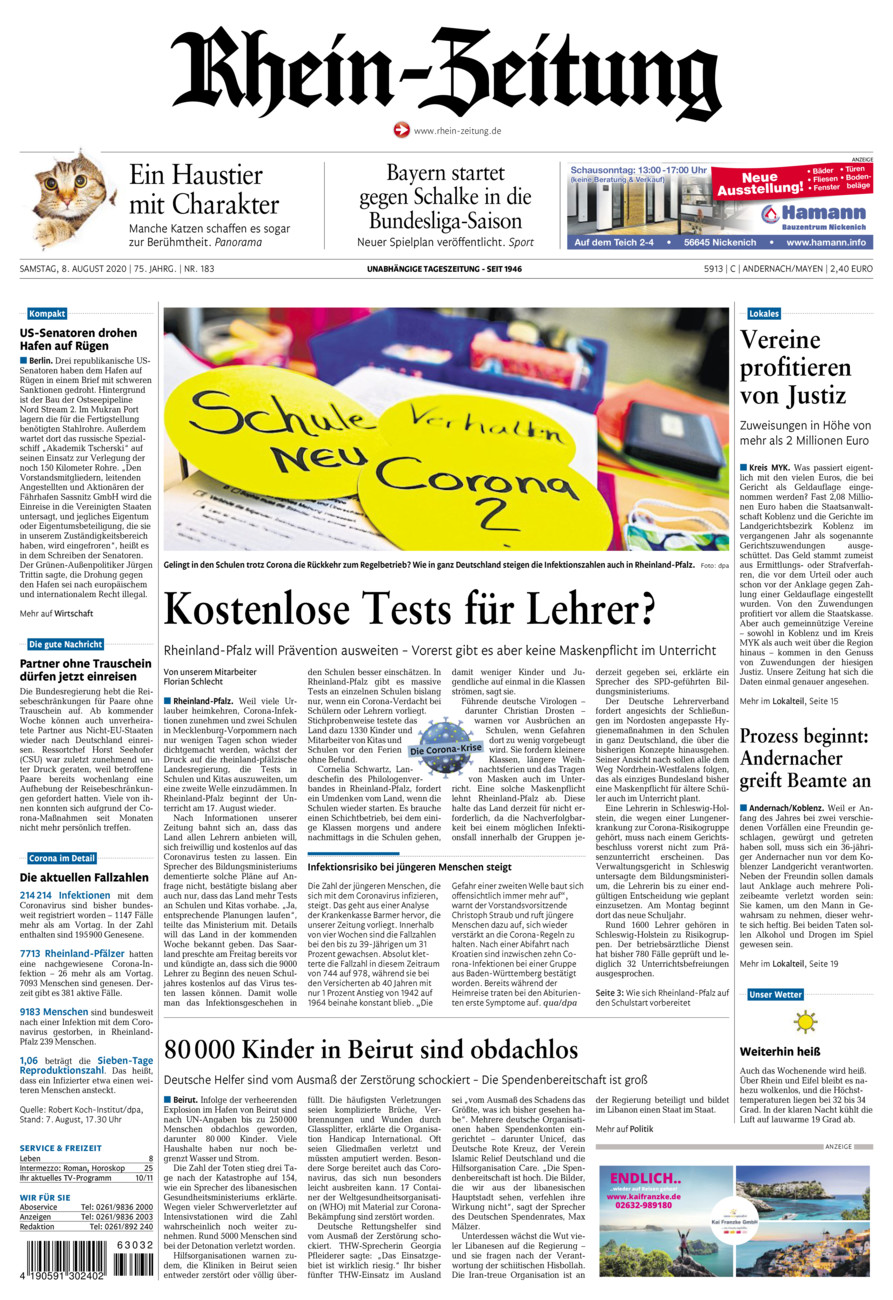 Rhein-Zeitung Andernach & Mayen vom Samstag, 08.08.2020