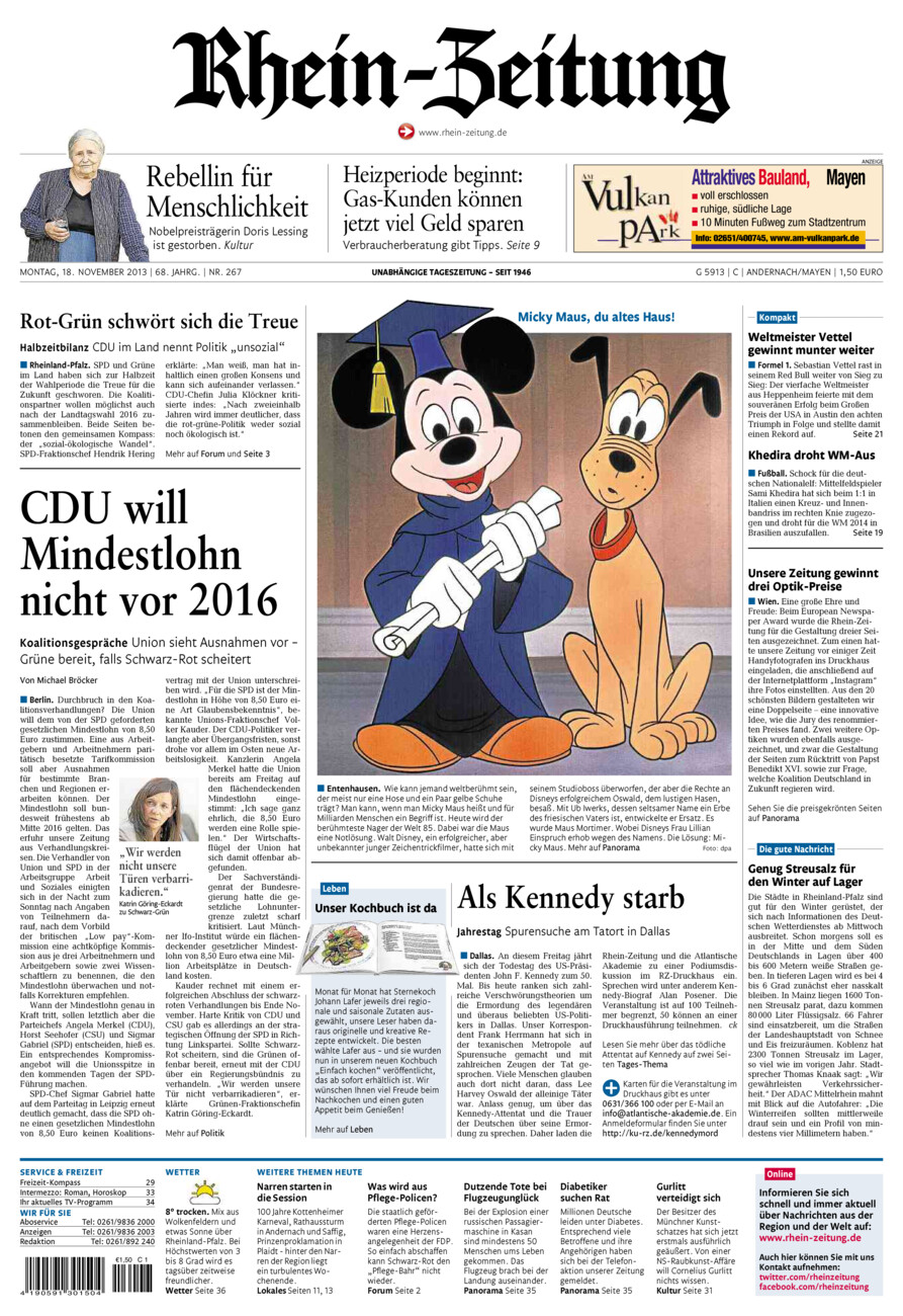 Rhein-Zeitung Andernach & Mayen vom Montag, 18.11.2013