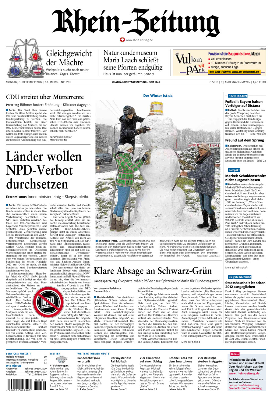 Rhein-Zeitung Andernach & Mayen vom Montag, 03.12.2012