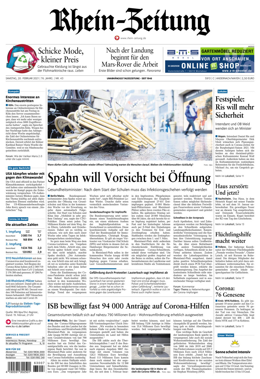 Rhein-Zeitung Andernach & Mayen vom Samstag, 20.02.2021