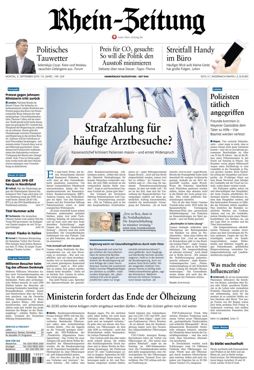 Rhein-Zeitung Andernach & Mayen vom Montag, 09.09.2019