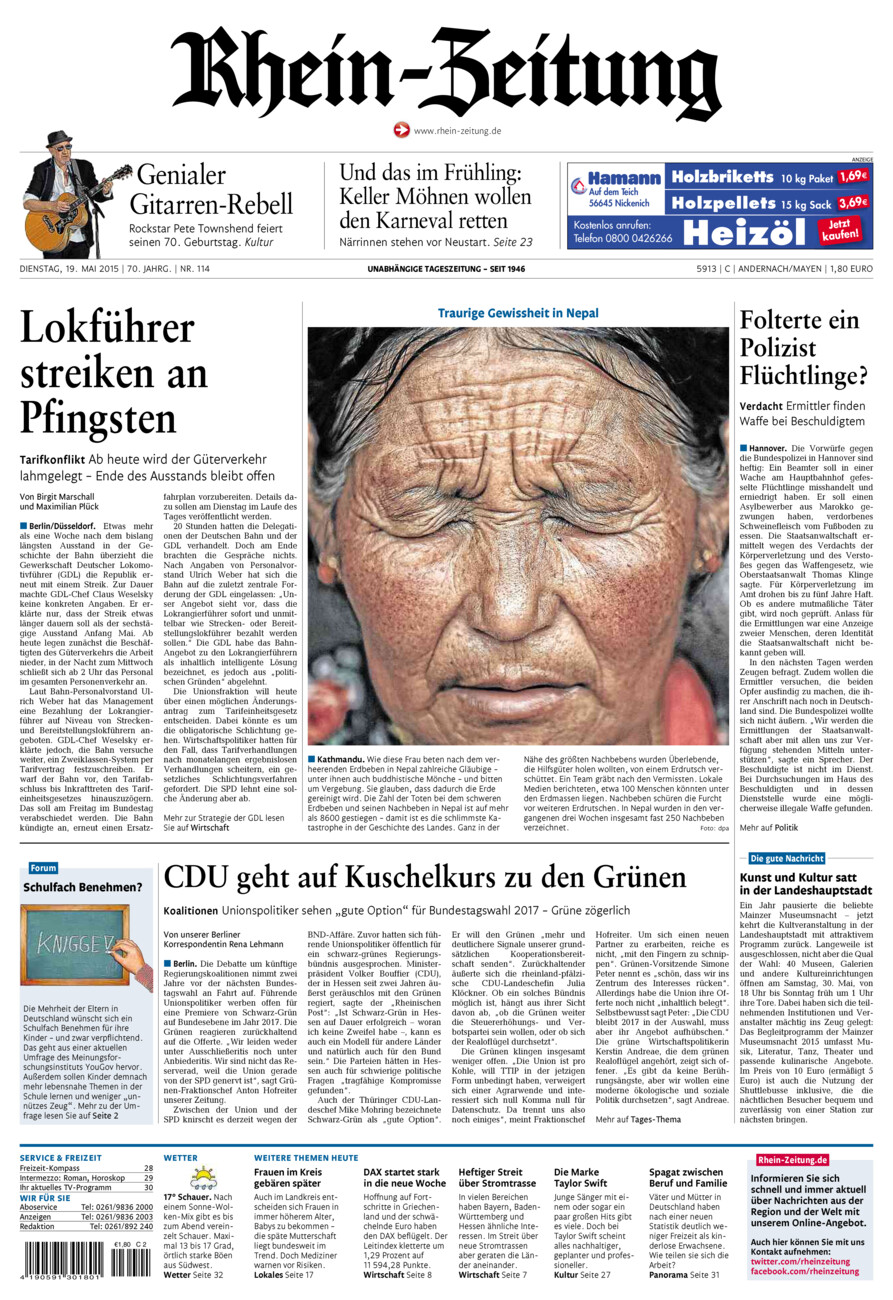 Rhein-Zeitung Andernach & Mayen vom Dienstag, 19.05.2015