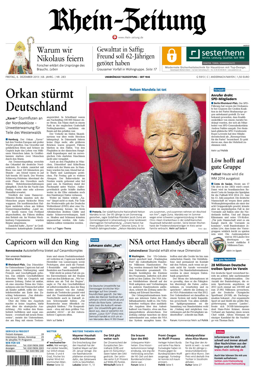 Rhein-Zeitung Andernach & Mayen vom Freitag, 06.12.2013