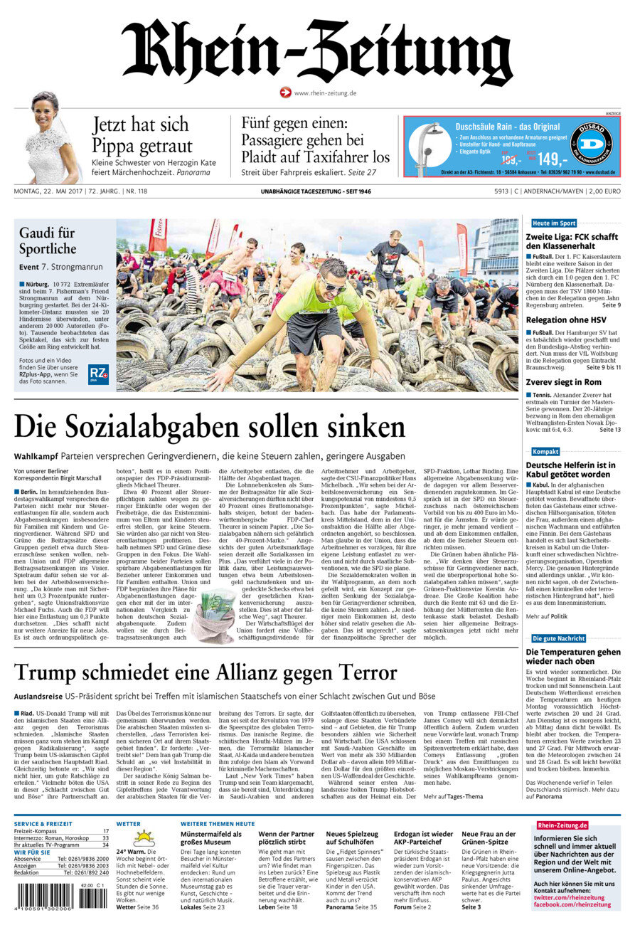 Rhein-Zeitung Andernach & Mayen vom Montag, 22.05.2017