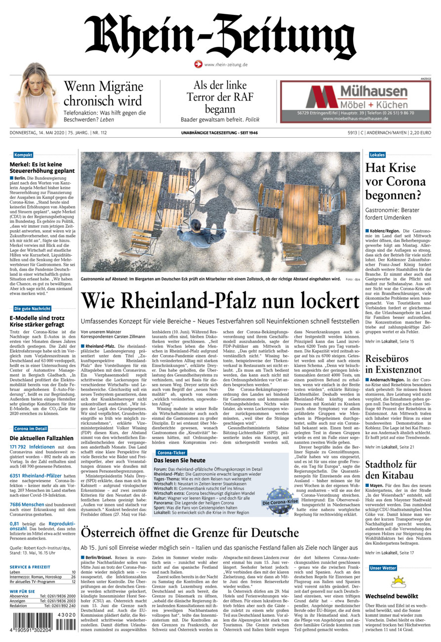 Rhein-Zeitung Andernach & Mayen vom Donnerstag, 14.05.2020