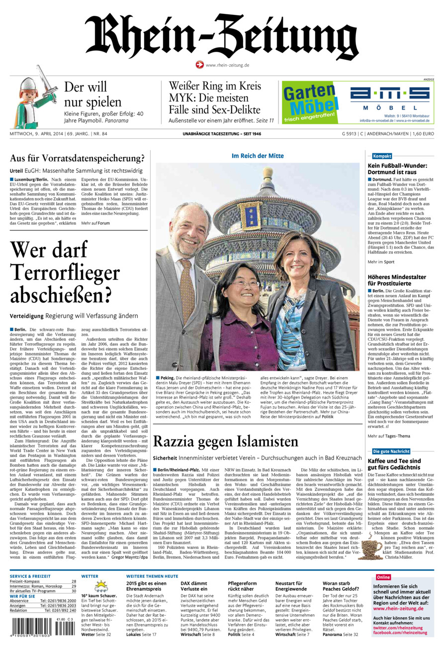Rhein-Zeitung Andernach & Mayen vom Mittwoch, 09.04.2014